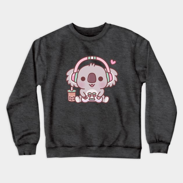 Cute Koala Bear Gamer With Headphones And Game Console Crewneck Sweatshirt by rustydoodle